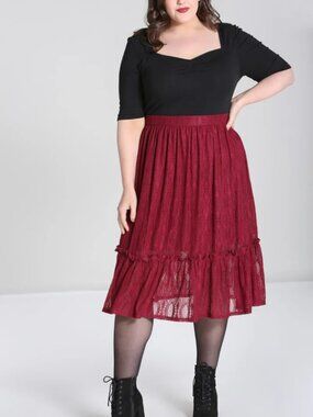 HELL BUNNY NWT Burgundy Lace Alt Gothic Midi Skirt Plus Size 2XL‎